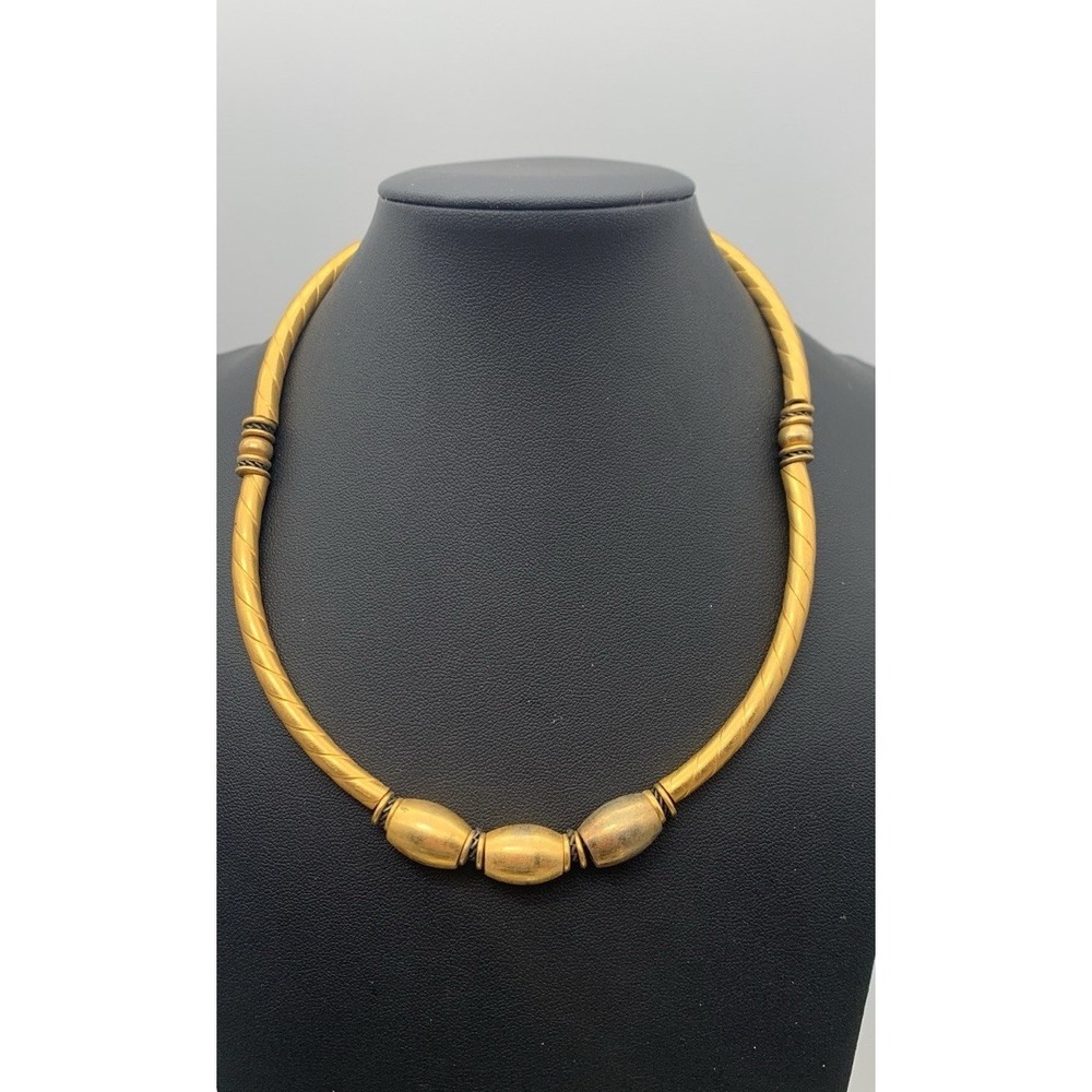 Vintage 70s Segmented Antiqued Gold Tone Necklace Choker Egyptian Revival Style